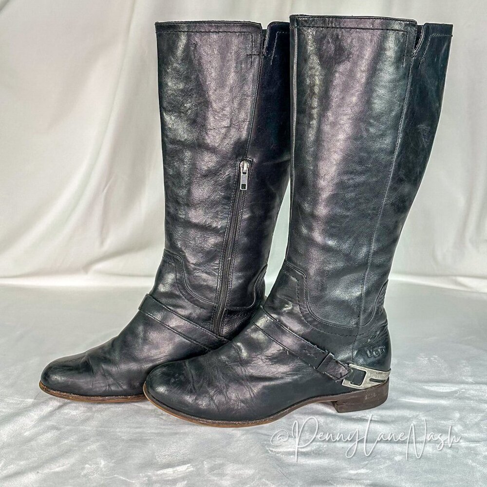 UGG Australia Channing LeatherTall Riding Boots Size 9 Black - Picture 9 of 14